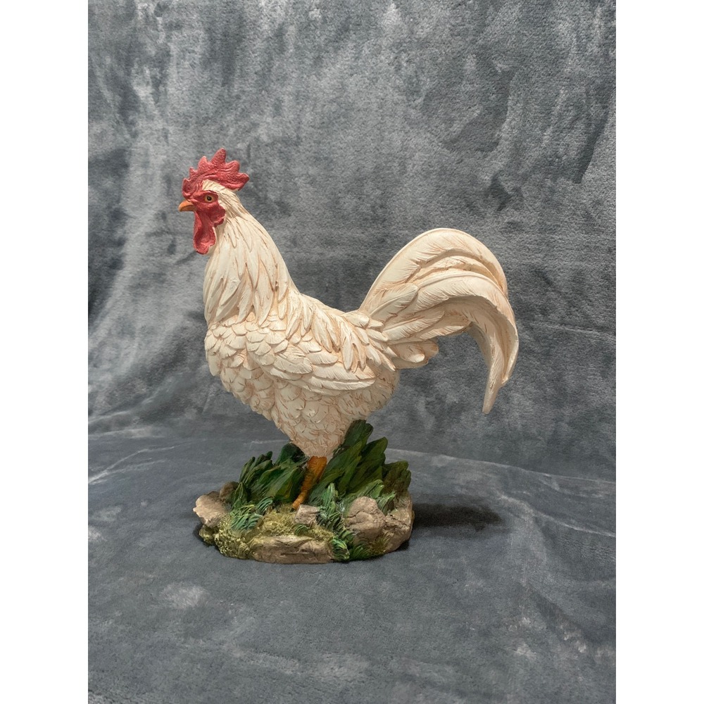 Rooster Figurine Home Decor White Red Farmhouse Animal Statue 10.5in Farmhouse